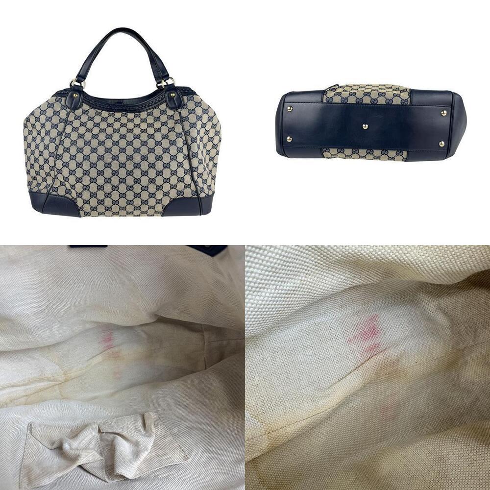 Gucci Navy GG Canvas Leather Handbag Blue - Picture 3 of 5